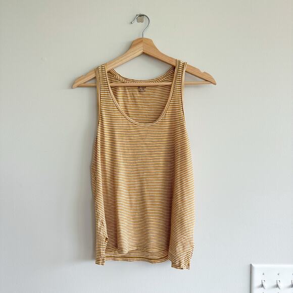 Madewell Whisper Cotton Scoop Tank Top in Coretta Stripe Yellow White - Picture 1 of 7